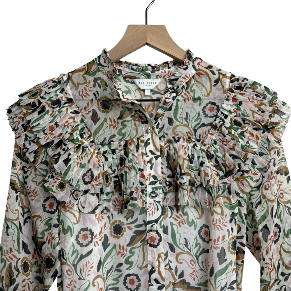 Ted Baker London Aishia Long Sleeve Floral Print Ruffle Long‎ Sleeve Dress - Picture 5 of 16